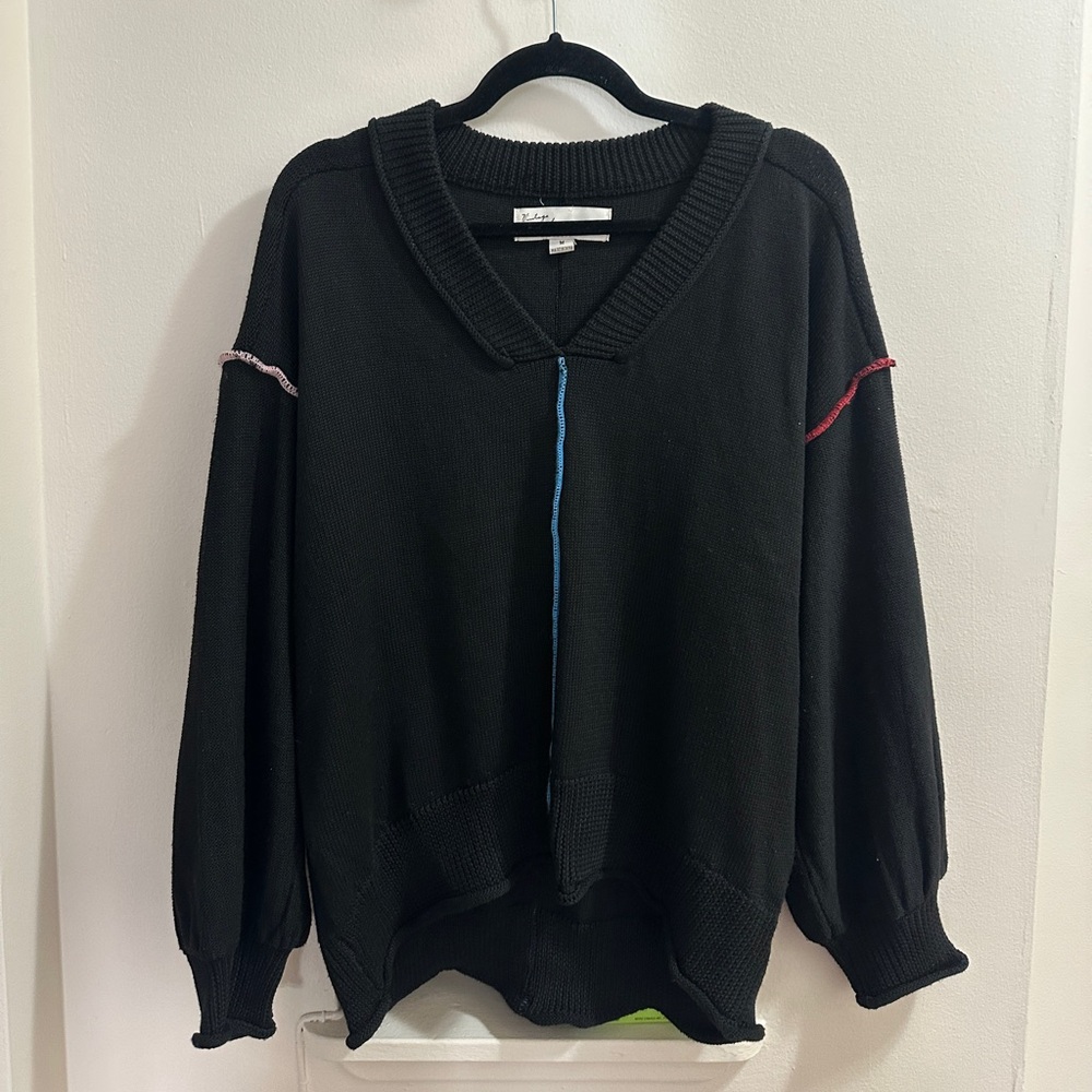 Vintage Havana Black V-Neck Sweater with Colorful Trim